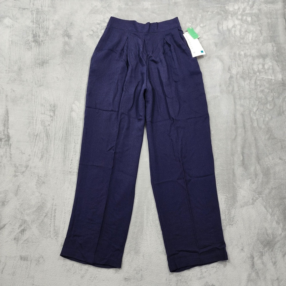 NEW Vintage Danielle B‎ Dress Pants Womens 10 Blue Crepe Pull On Pleated Relaxed